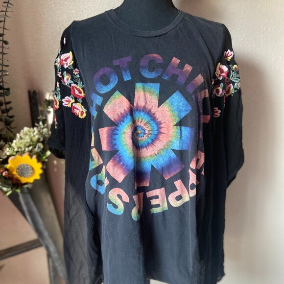 Chili Peppers Band Tee Refashioned Upcycled Free Size Blouse OSFM - Picture 1 of 5